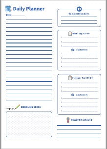 Daily Planner printable and PDF fillable with Work and Personal Task list and a new and unique Doodling Space