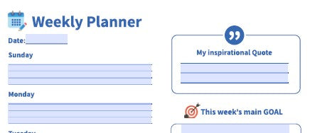 Weekly Planner printable and PDF fillable with My Quote, Week's Goal, Habit Tracking and a new and unique Doodling Space