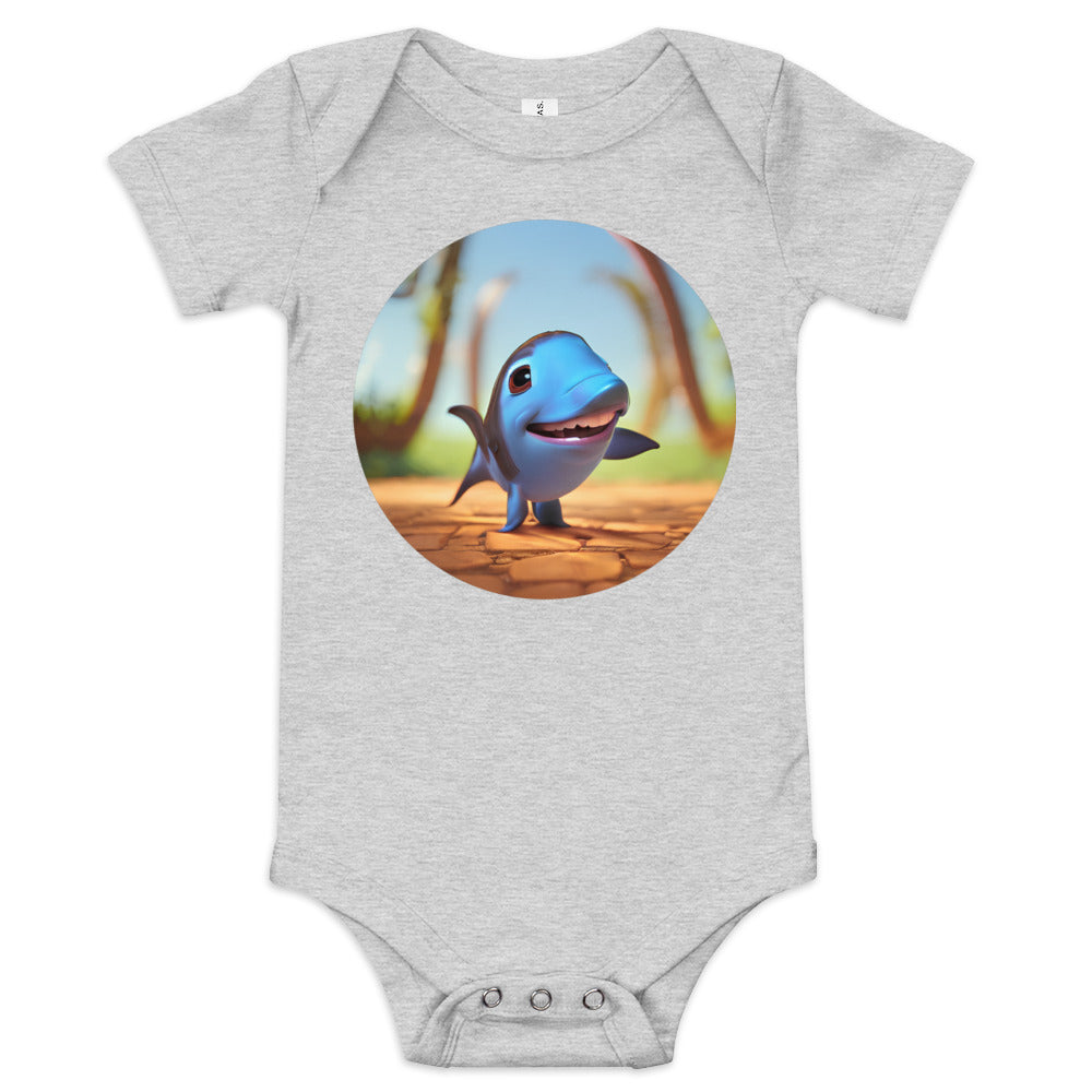 Baby short sleeve one piece with vibrant cartoon fish