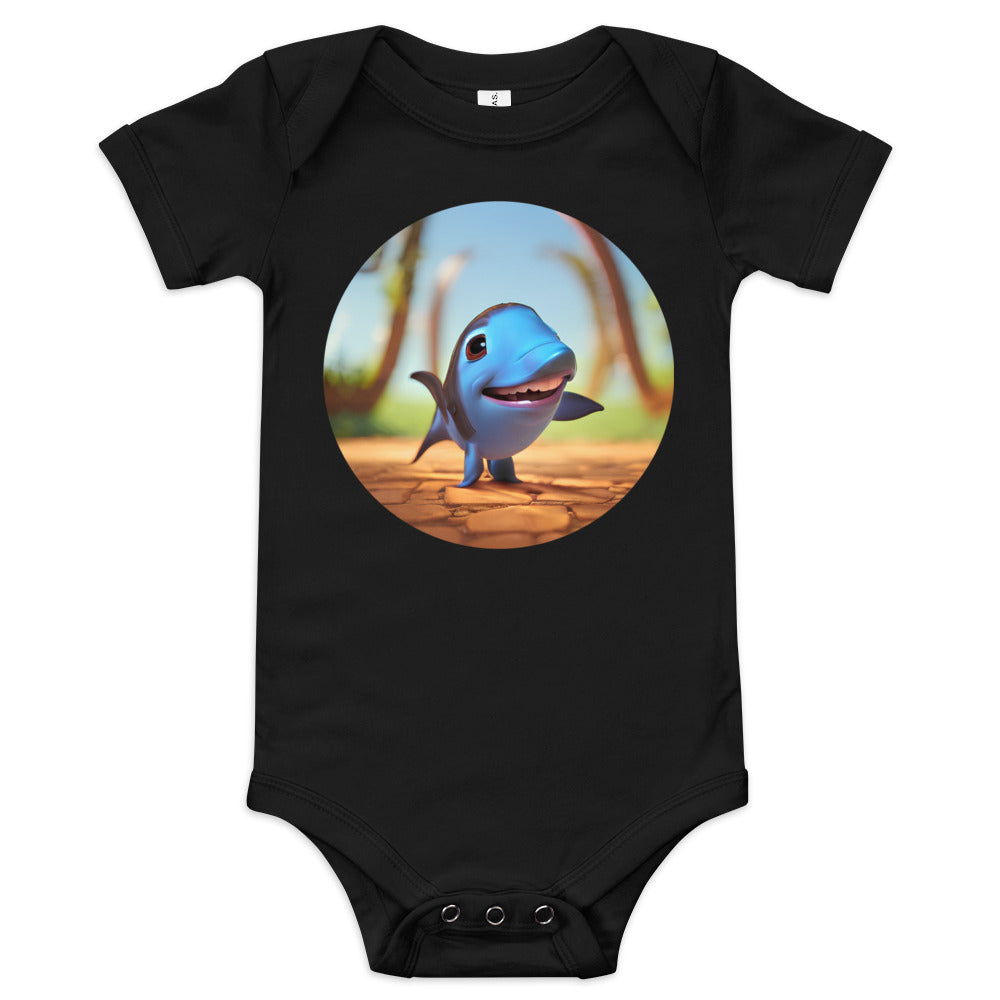 Baby short sleeve one piece with vibrant cartoon fish