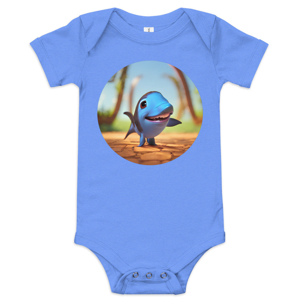 Baby short sleeve one piece with vibrant cartoon fish