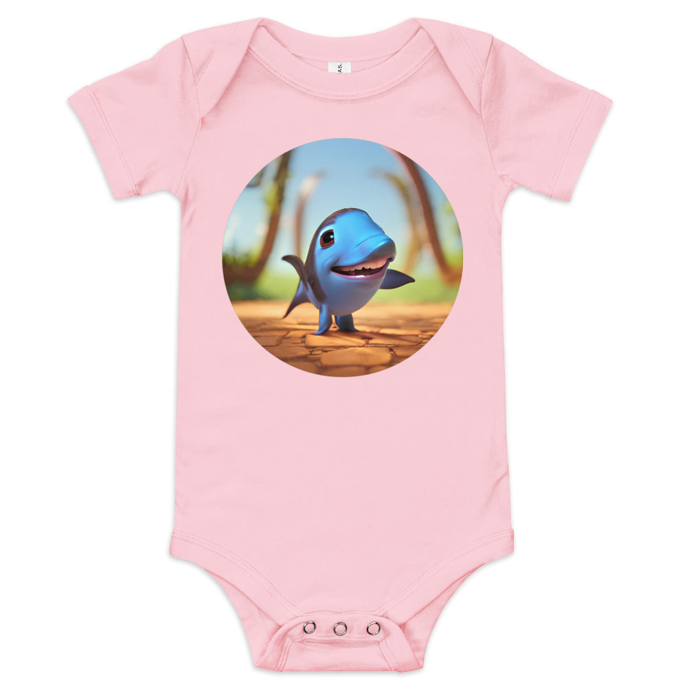 Baby short sleeve one piece with vibrant cartoon fish