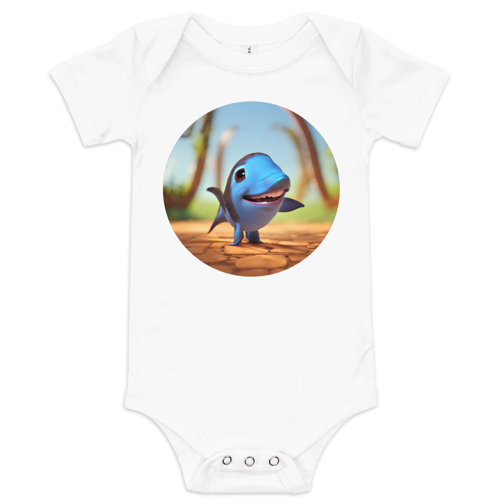 Baby short sleeve one piece with vibrant cartoon fish